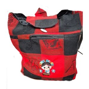 Red and Black Embroidered Women's Bag